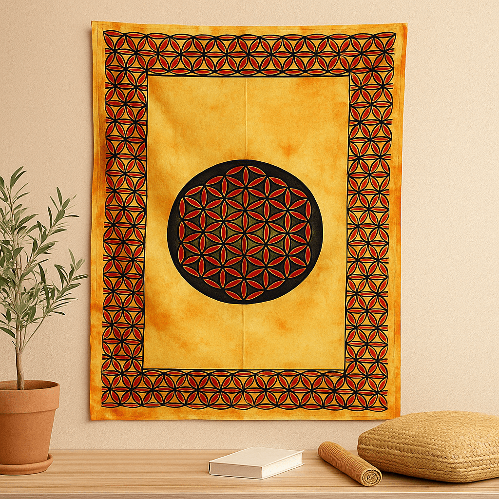 Single Cotton Bedspread Wall - Hanging Flower Of Life Orange - SHAMTAM.COM