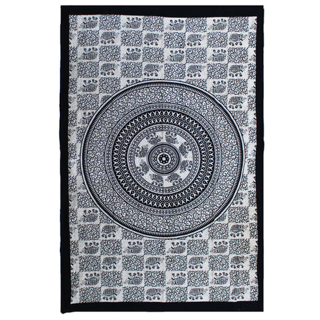 Single Cotton Bedspread + Wall Hanging - Mono - Elephant Mandala - SHAMTAM.COM