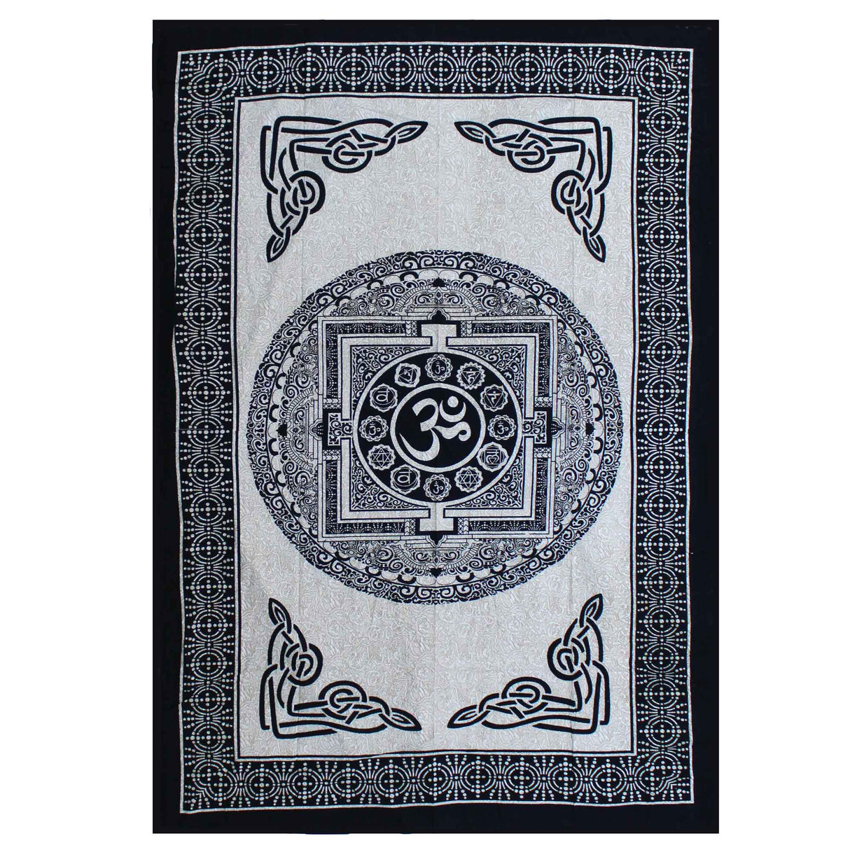 Single Cotton Bedspread + Wall Hanging - Mono - OM Mandala - SHAMTAM.COM