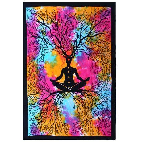 Single Cotton Bedspread + Wall Hanging - Yoga Tree - SHAMTAM.COM