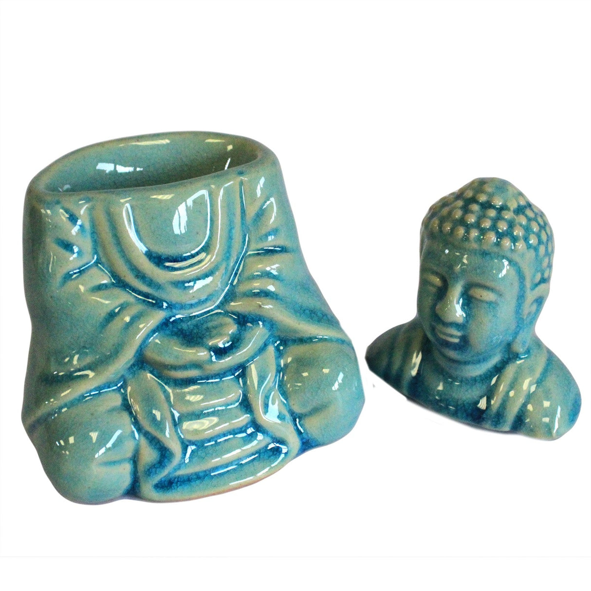 Sitting Buddha Oil Burner - Blue - SHAMTAM.COM