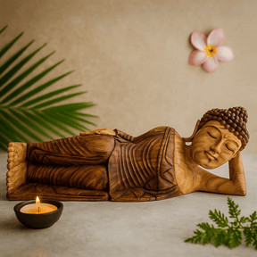 Sleeping Buddha Suar Wood Statue - 50 cm - SHAMTAM.COM