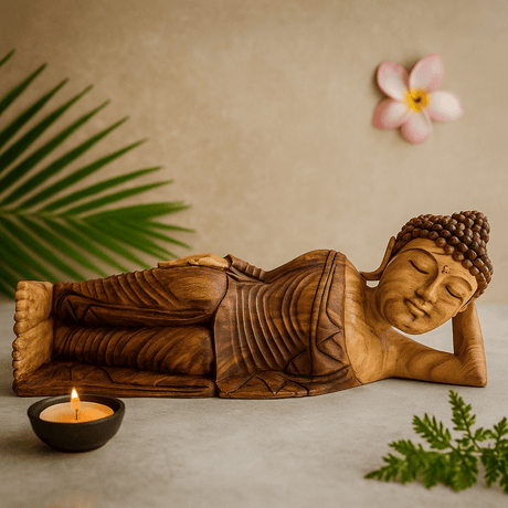 Sleeping Buddha Suar Wood Statue - 50 cm - SHAMTAM.COM