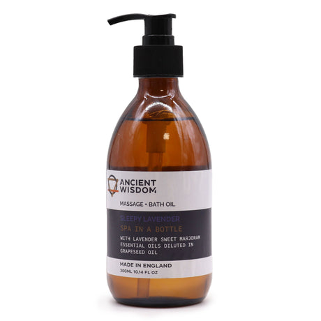 Sleepy Lavender Aromatherapy Massage & Bath Oil 300ml - Relaxing Spa in a Bottle with Lavender & Marjoram by Ancient Wisdom - SHAMTAM.COM