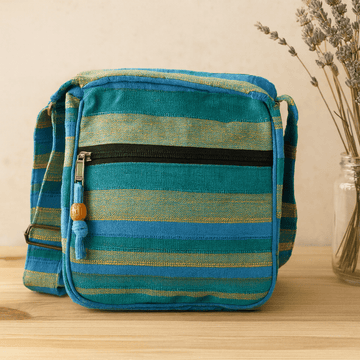 Bolso bandolera grande con correa ajustable verde azul Nepal