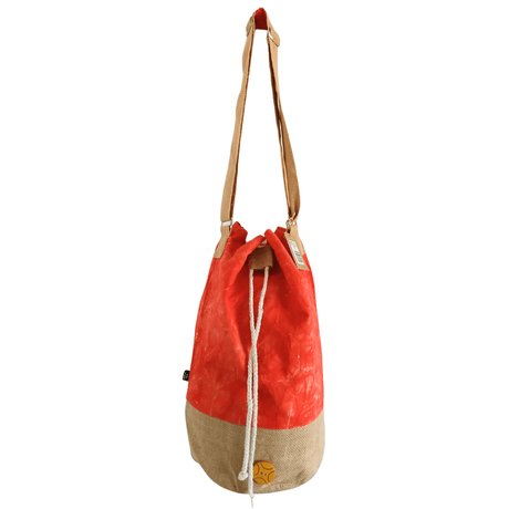 Eco - Friendly Orange Stonewash Sling Bag with Namaste Hand Design and Adjustable Strap - SHAMTAM.COM