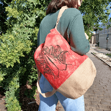 Eco - Friendly Orange Stonewash Sling Bag with Namaste Hand Design and Adjustable Strap - SHAMTAM.COM