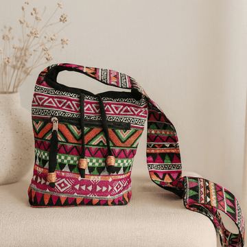 Bolso bandolera jacquard rosa