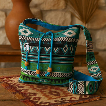 Bolso bandolera jacquard teal
