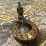 Backflow Burner - Brass Buddha - Mango Wood - SHAMTAM.COM