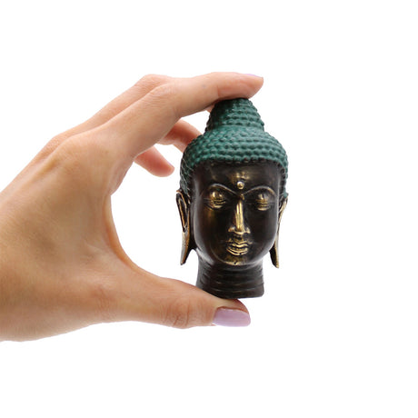 Small Antique Brass Buddha Head - SHAMTAM.COM