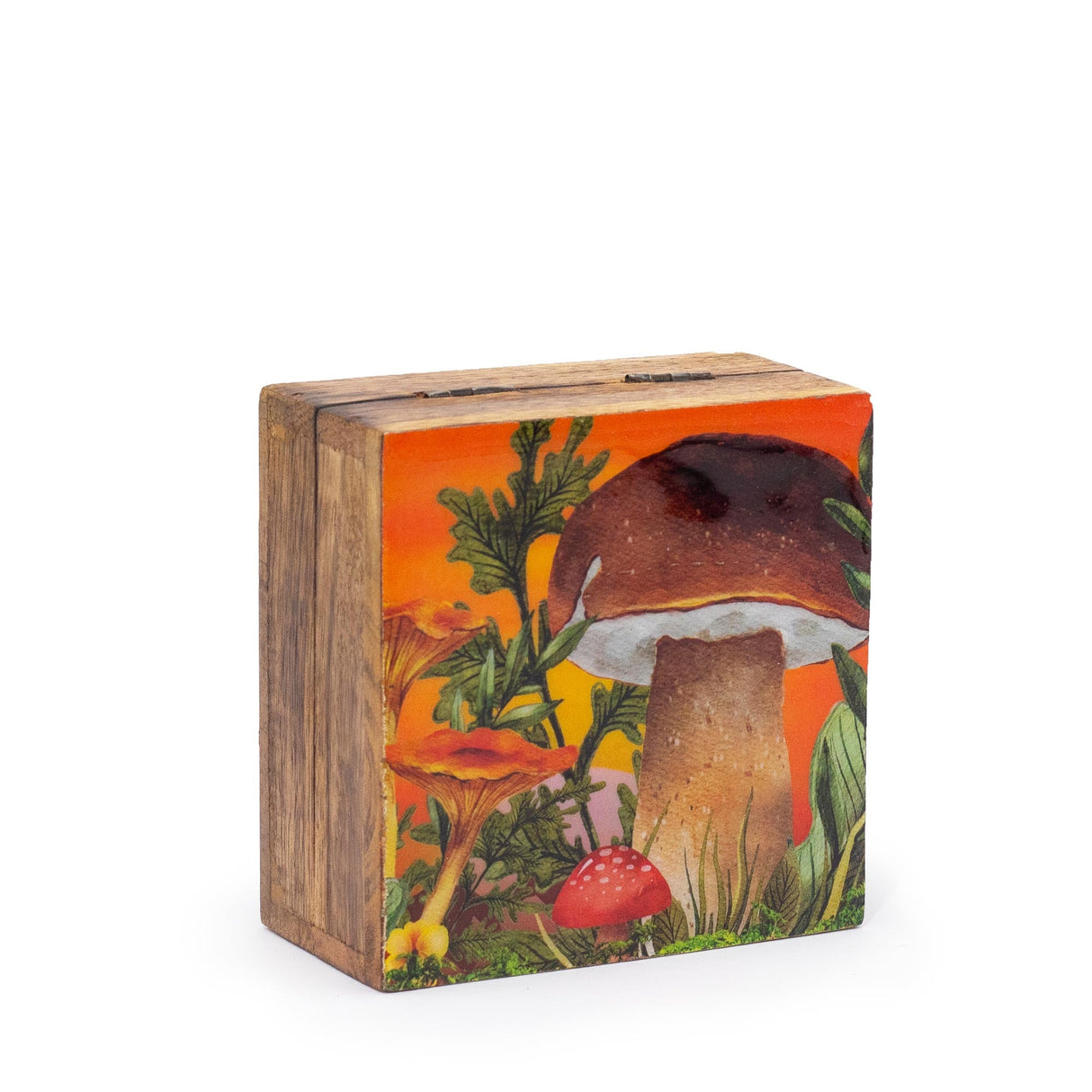 Small Enameled Square Box 10x10x4.2cm - Mushroom Design Maroon - SHAMTAM.COM