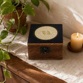 Small Enamelled Box - Pisces — styled in a warm, naturally lit interior