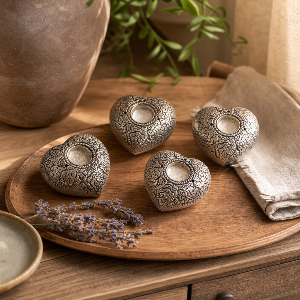 Small Heart Incense Holder — styled in a warm, naturally lit interior