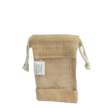 Small Jute Drawstring Bag With Clear Window 16x10cm - SHAMTAM.COM