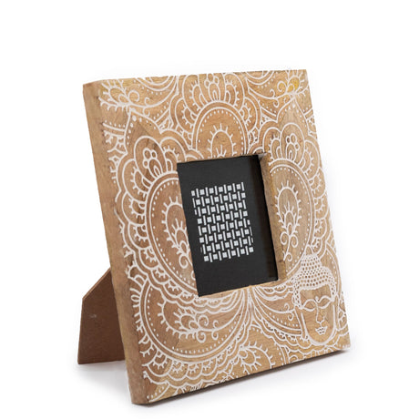 Small Mango Wood Picture Framel (for 10x15cm) 20x20x2cm - Buddha - White - SHAMTAM.COM