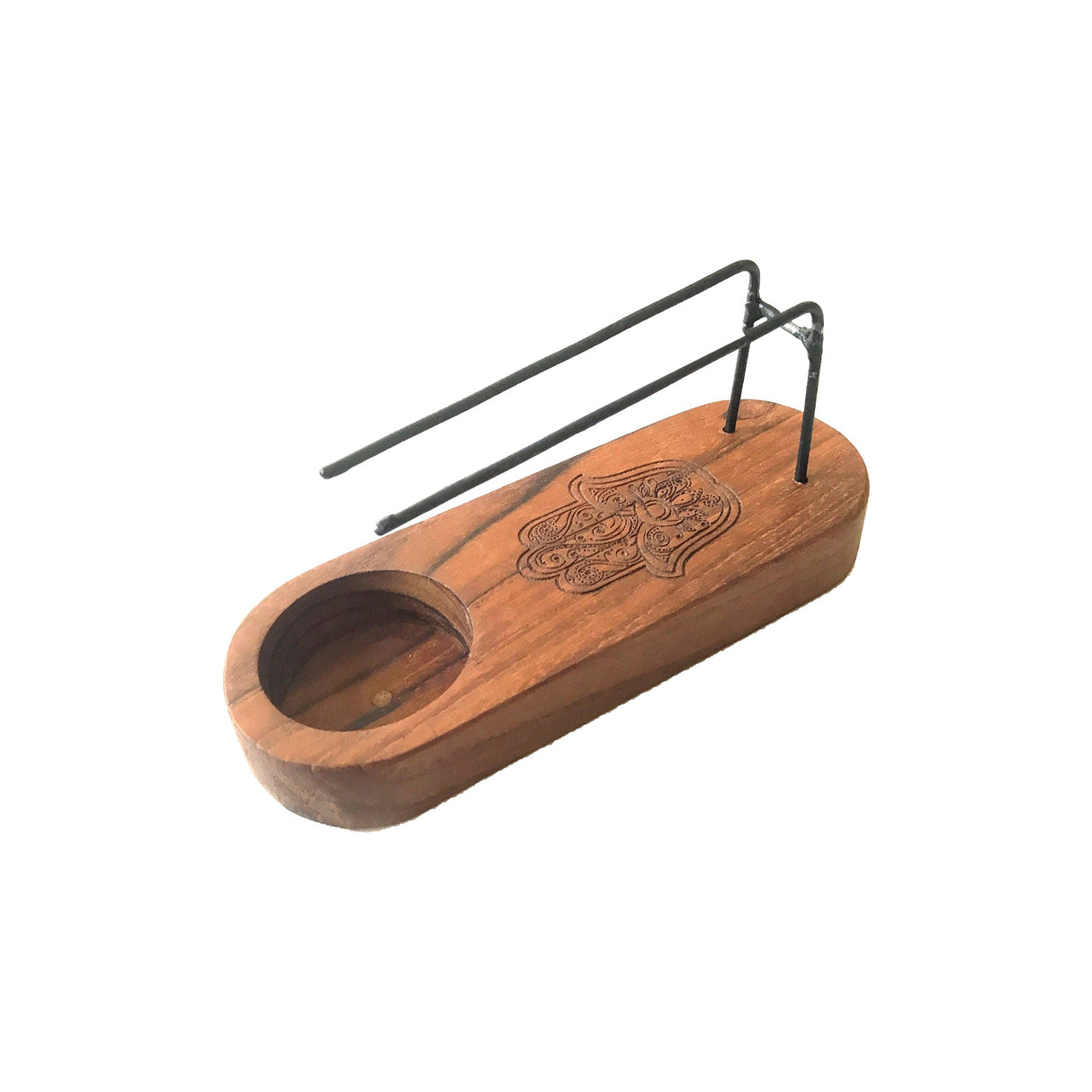 Palo Santo Holder - Teak Wood - Hamsa Design - SHAMTAM.COM