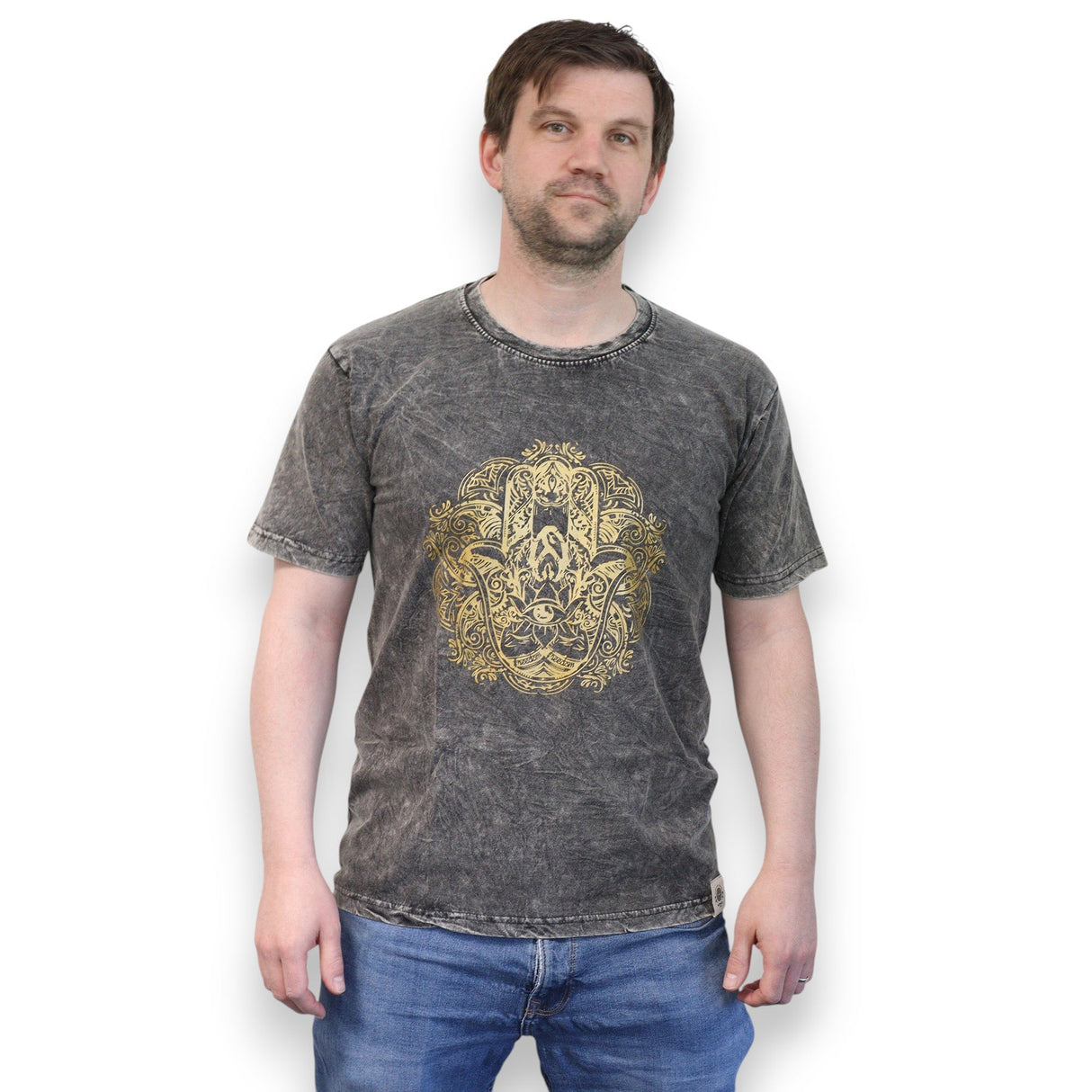 Small Stone Washed T-Shirt - Hamsa - Dark Grey - SHAMTAM.COM