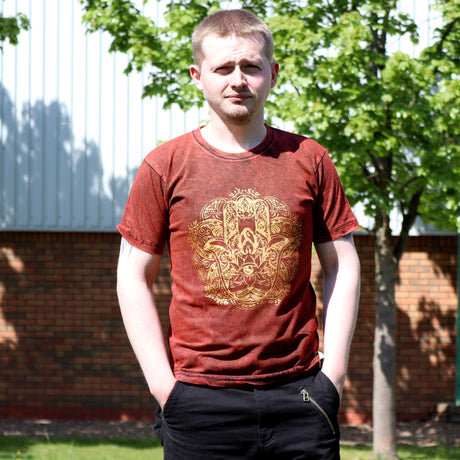 Small Stone Washed T-Shirt - Hamsa - Maroon - SHAMTAM.COM