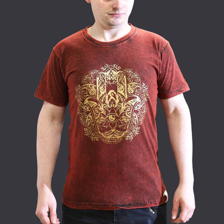 Small Stone Washed T-Shirt - Hamsa - Maroon - SHAMTAM.COM