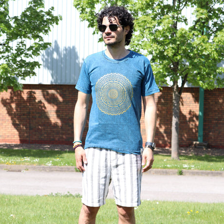 Small Stone Washed T-Shirt - Mandala - Blue - SHAMTAM.COM