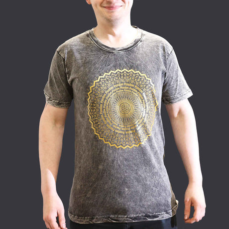 Small Stone Washed T-Shirt - Mandala - Dark Grey - SHAMTAM.COM