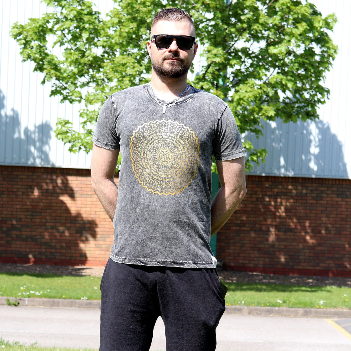 Small Stone Washed T-Shirt - Mandala - Dark Grey - SHAMTAM.COM