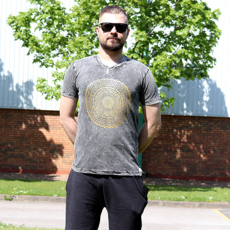 Small Stone Washed T-Shirt - Mandala - Dark Grey - SHAMTAM.COM