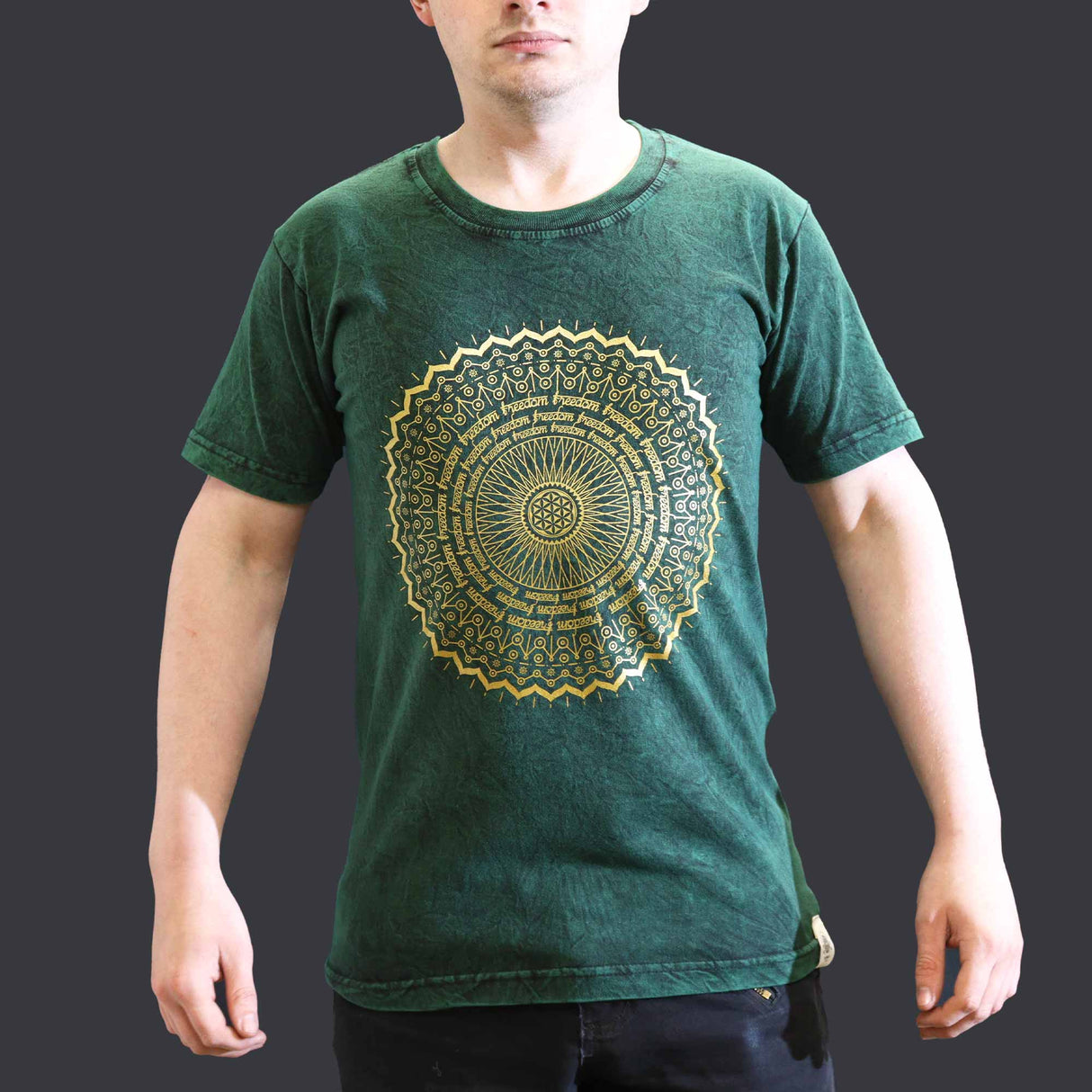 Small Stone Washed T-Shirt - Mandala - Green - SHAMTAM.COM