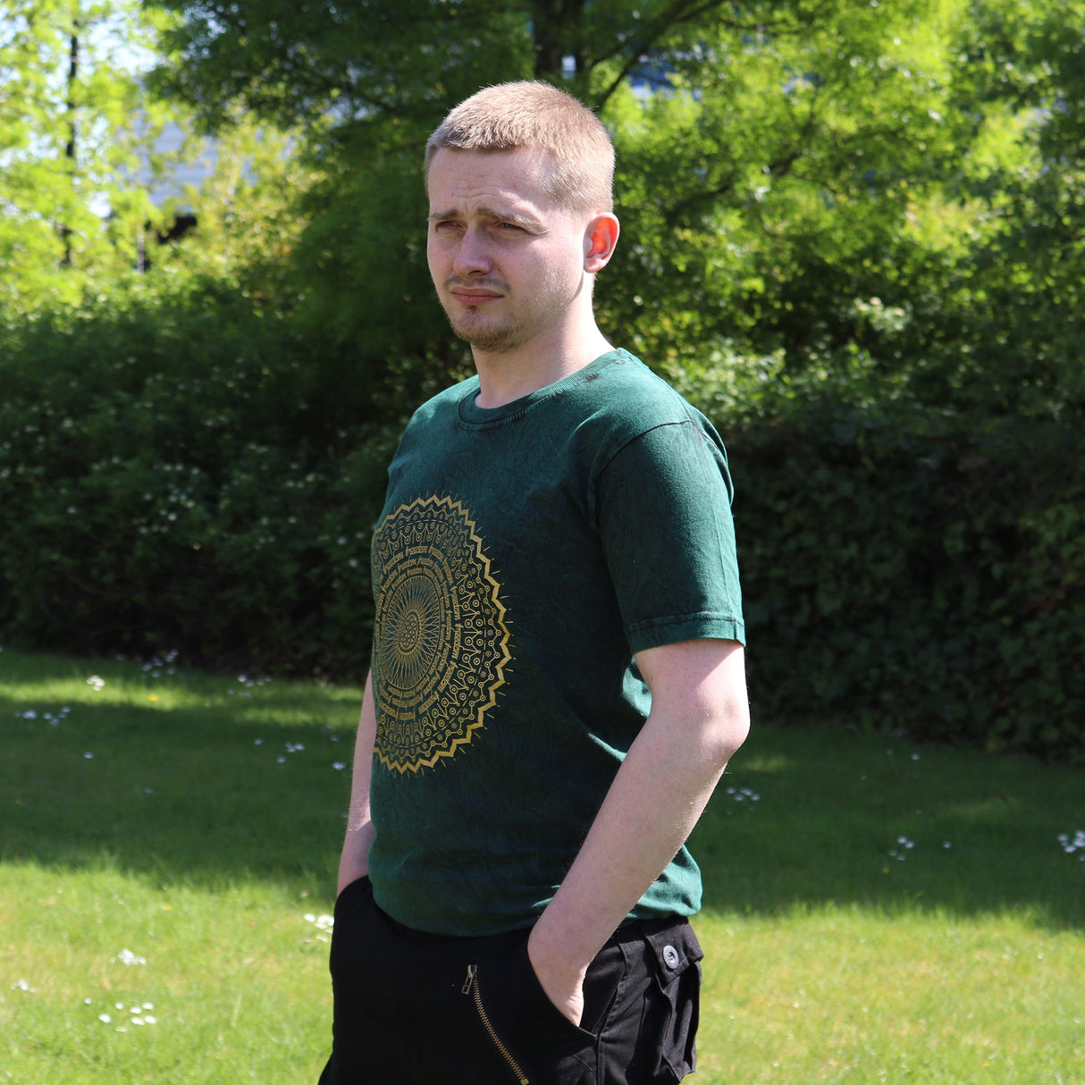 Small Stone Washed T-Shirt - Mandala - Green - SHAMTAM.COM