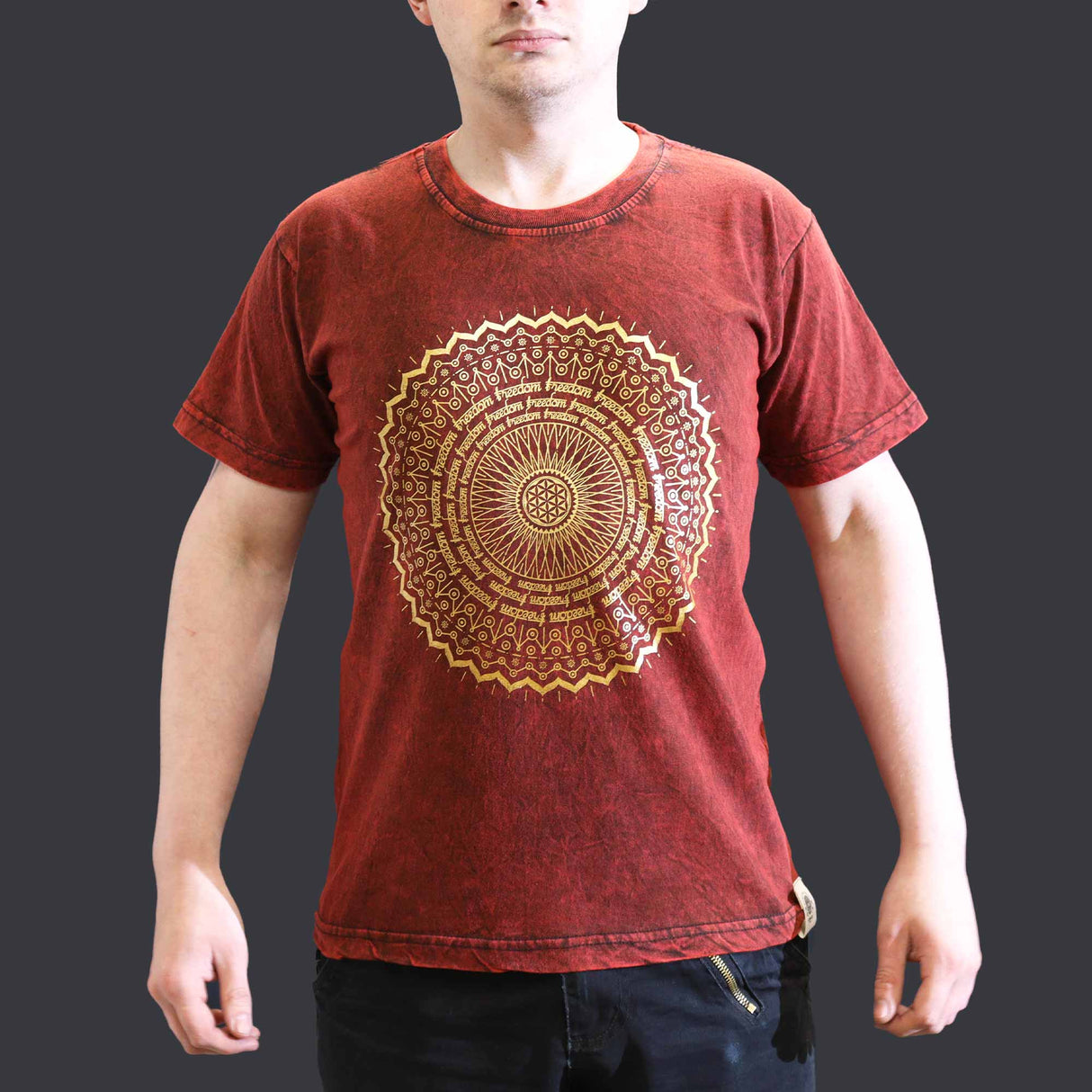 Small Stone Washed T-Shirt - Mandala - Maroon - SHAMTAM.COM