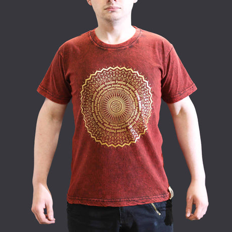 Small Stone Washed T-Shirt - Mandala - Maroon - SHAMTAM.COM