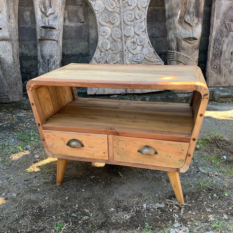 Small TV Stand with 2 Draws Round - Recycled Wood - SHAMTAM.COM