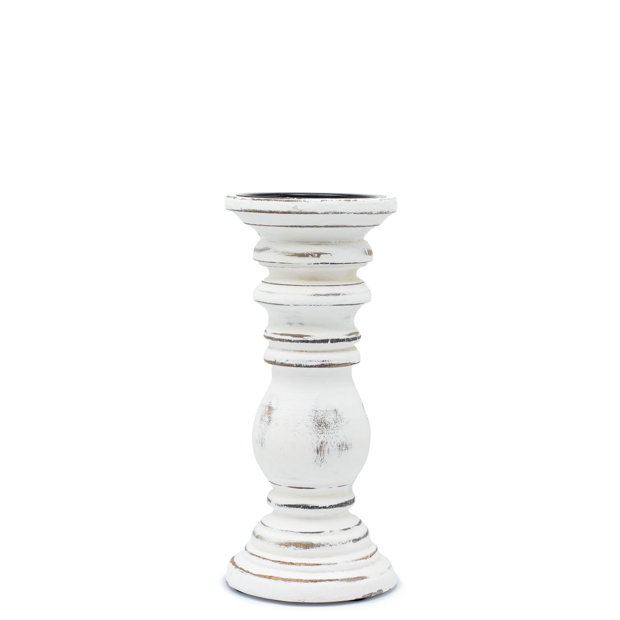 Small Whitewashed Mango Wood Candle Holder - Vintage Distressed Finish, 23x10cm - SHAMTAM.COM