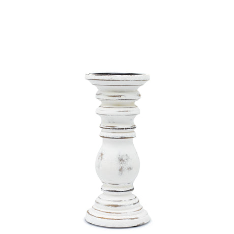 Small Whitewashed Mango Wood Candle Holder - Vintage Distressed Finish, 23x10cm - SHAMTAM.COM