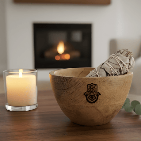 Smudge Bowl Wooden Hamsa Altar Offerings 11x7cm - SHAMTAM.COM