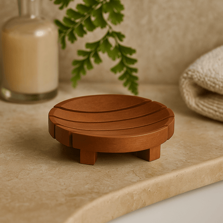 Soap Dish Round Mahogany Wood - SHAMTAM.COM