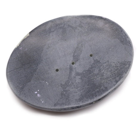 Elegant Grey Soapstone Oval Soap Dish with Drainage Holes - 10x12cm | Timeless Bathroom Décor - SHAMTAM.COM