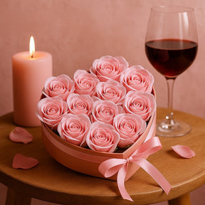 Soap Flower Bouquet 13 Pink Roses Heart - SHAMTAM.COM