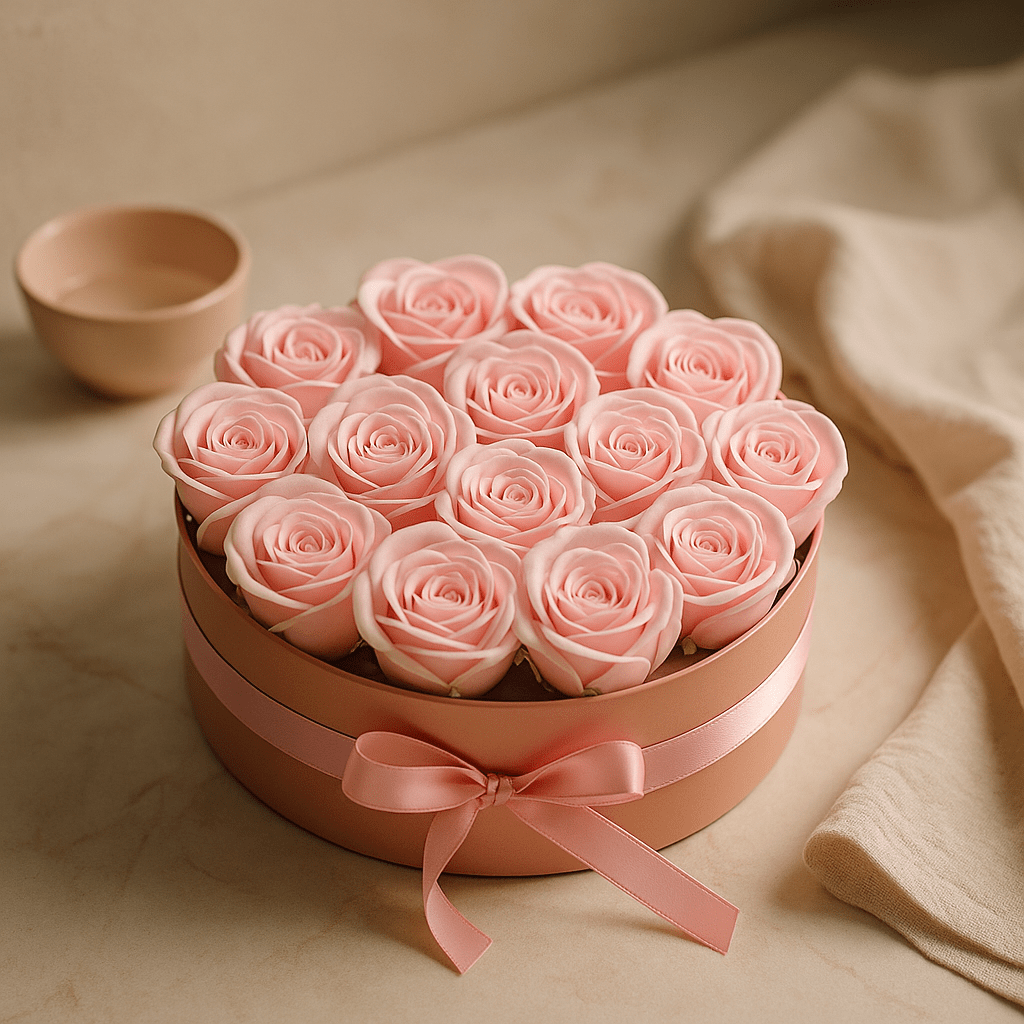 Soap Flower Bouquet 14 Pink Roses Round - SHAMTAM.COM