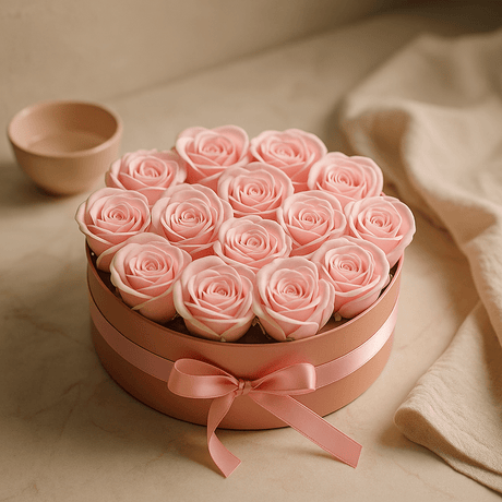 Soap Flower Bouquet 14 Pink Roses Round - SHAMTAM.COM