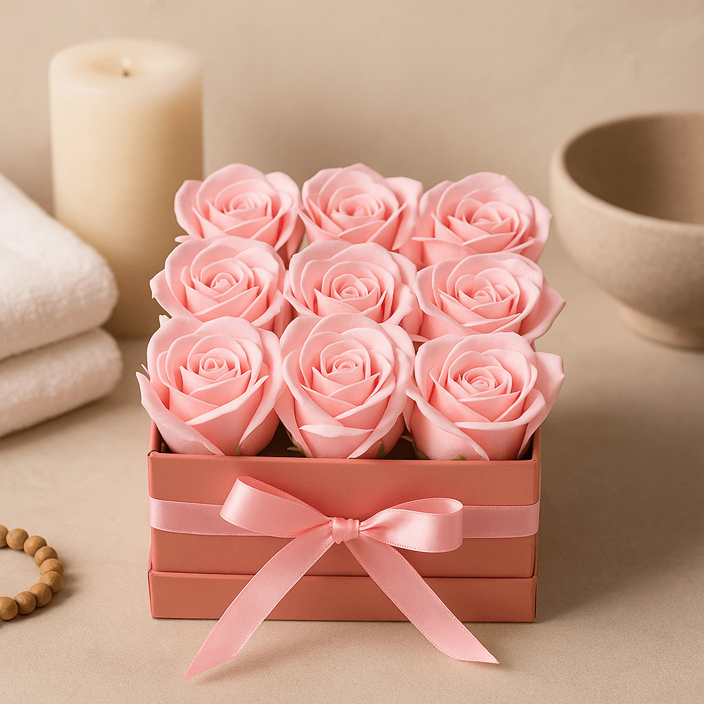 Soap Flower Bouquet 9 Pink Roses Square - SHAMTAM.COM