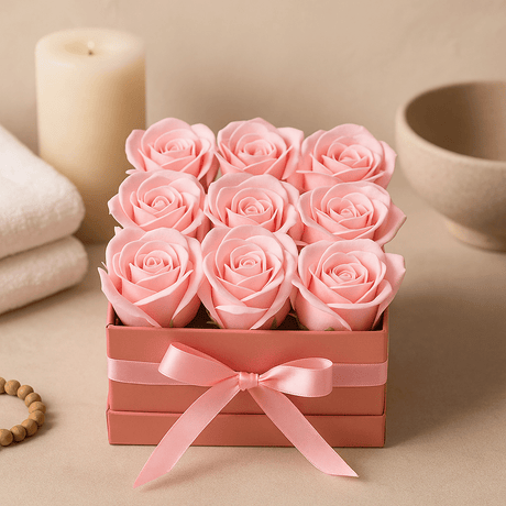 Soap Flower Bouquet 9 Pink Roses Square - SHAMTAM.COM