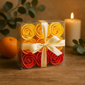 Soap Flower Box, 9 Peach Roses - SHAMTAM.COM