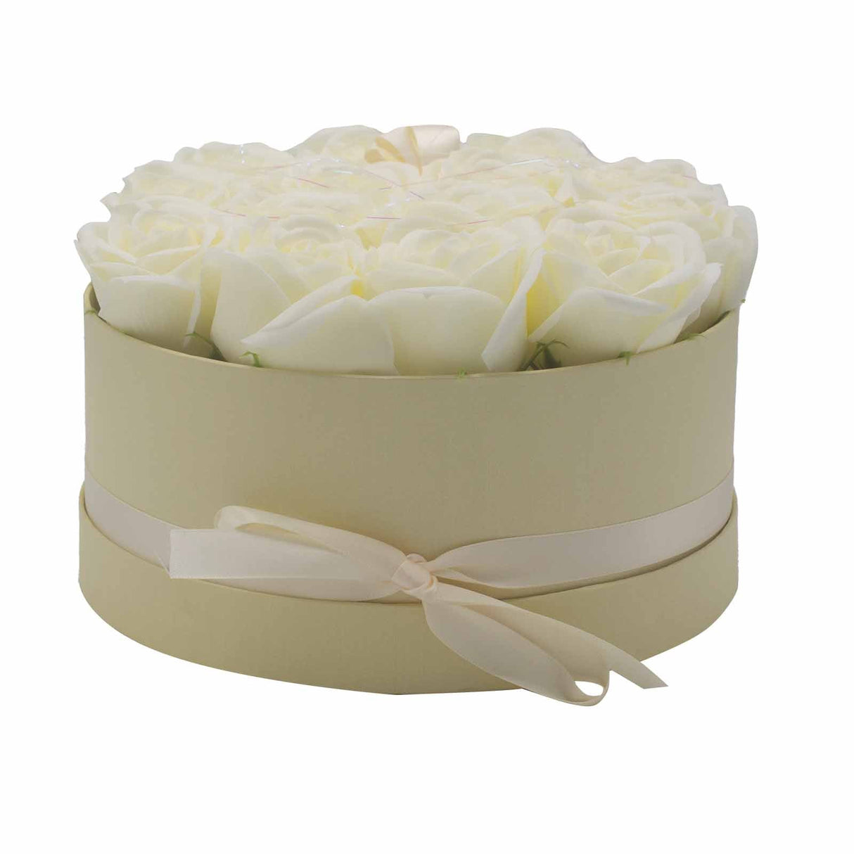 Soap Flower Gift Bouquet - 14 Cream Roses - Round - SHAMTAM.COM