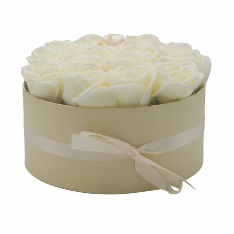 Soap Flower Gift Bouquet - 14 Cream Roses - Round - SHAMTAM.COM