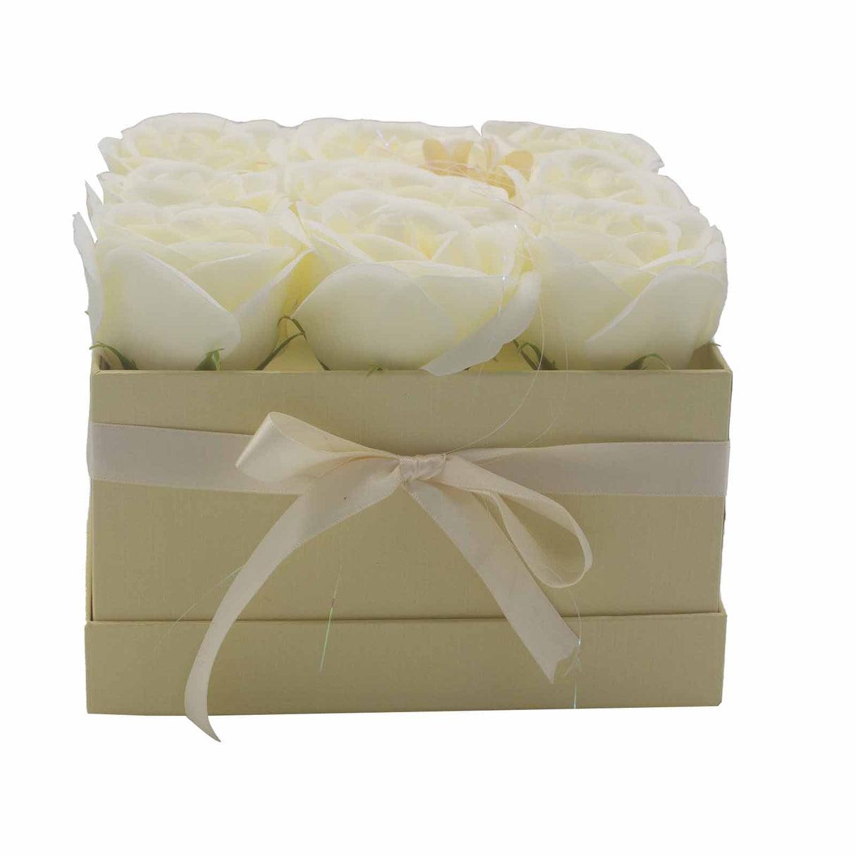 Soap Flower Gift Bouquet - 9 Cream Roses - Square - SHAMTAM.COM