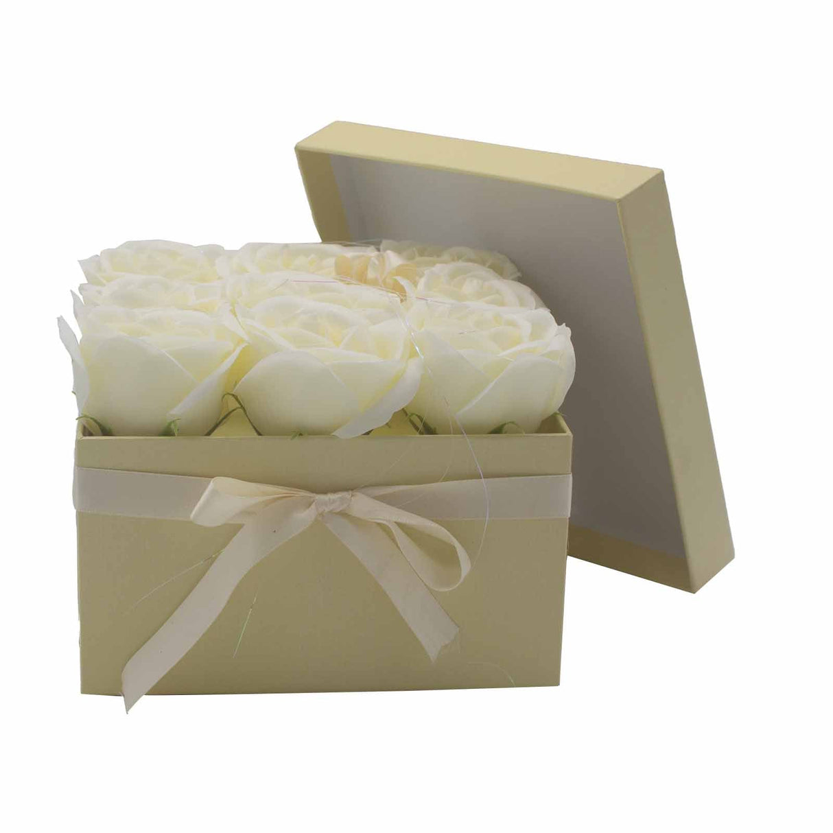 Soap Flower Gift Bouquet - 9 Cream Roses - Square - SHAMTAM.COM