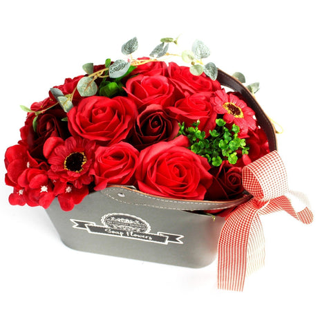 Soap Flowers Basket Bouquet - Red - SHAMTAM.COM