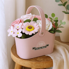 Soap Flowers Bouquet Petite Basket Pink - SHAMTAM.COM
